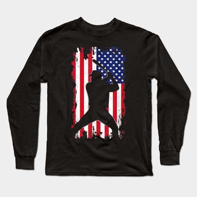 Baseball Lover American Flag Gift Long Sleeve T-Shirt by credittee